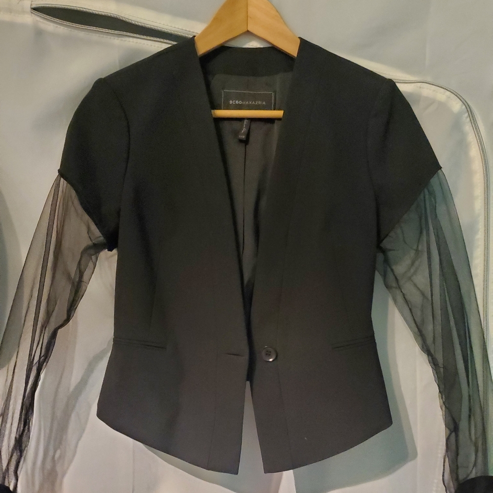 BCBGMAXAZRIA Black Blazer with Tulle Sleeves